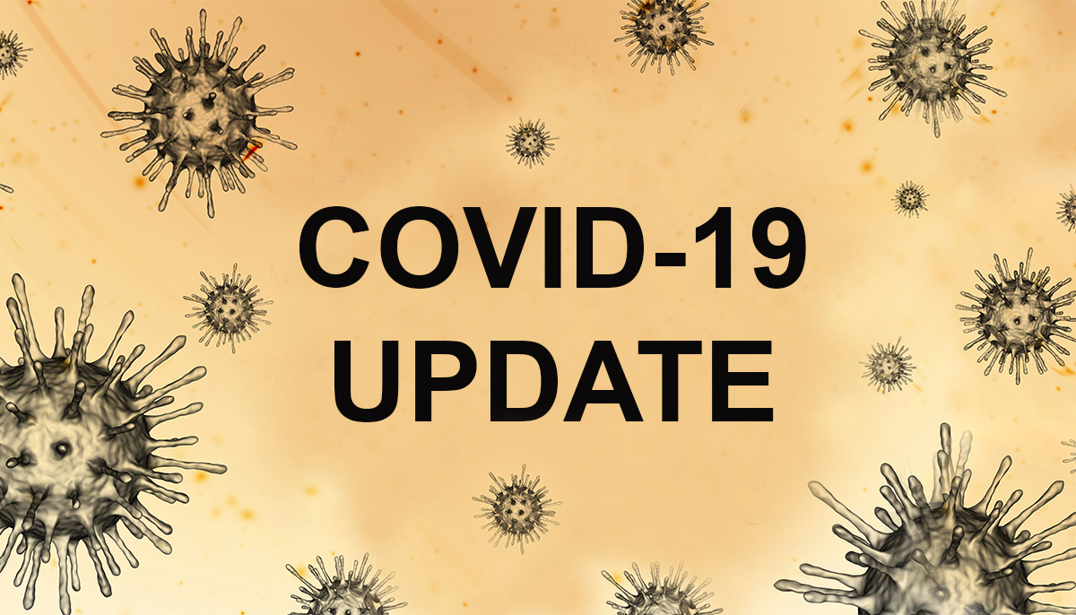 Image of virus particles with words COVID-19 Update