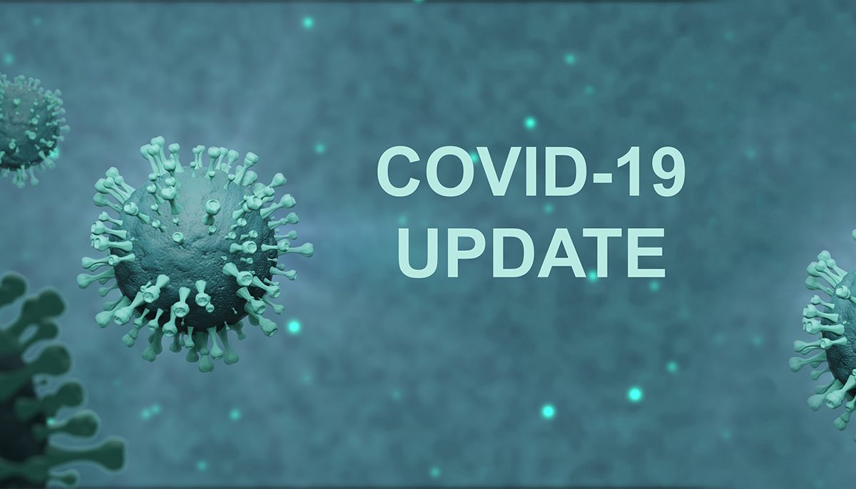 Image of virus particles with words COVID-19 Update