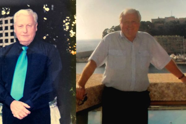 a collage of two photos of an older man