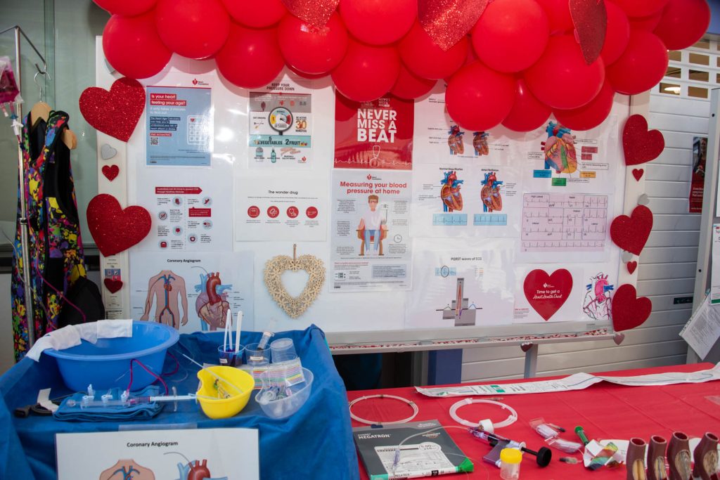 A red heart health medical display.