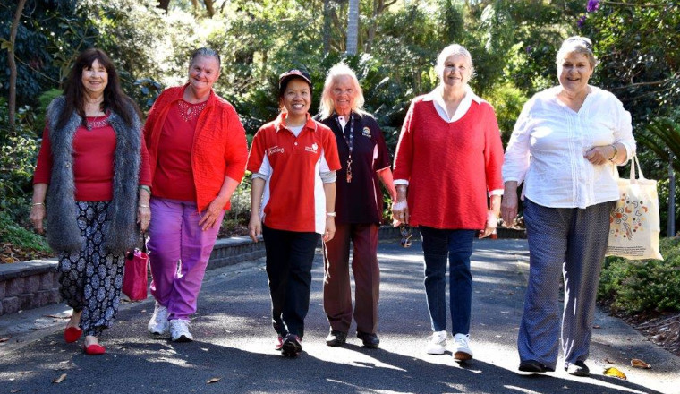 Large group walking