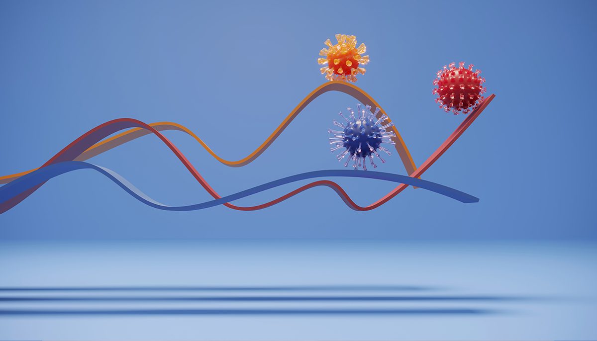 Coronavirus balls and ribbons graphic