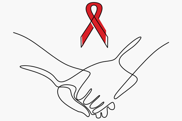 Red ribbon and holding hands