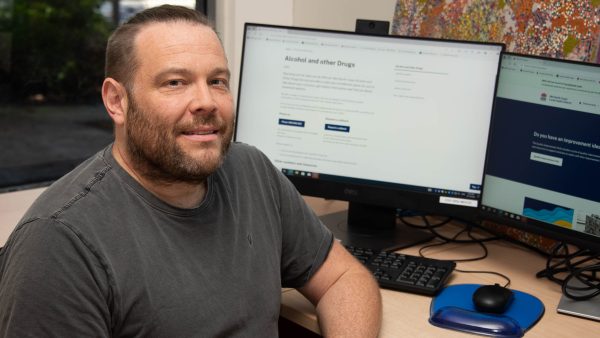 A man using a computer.